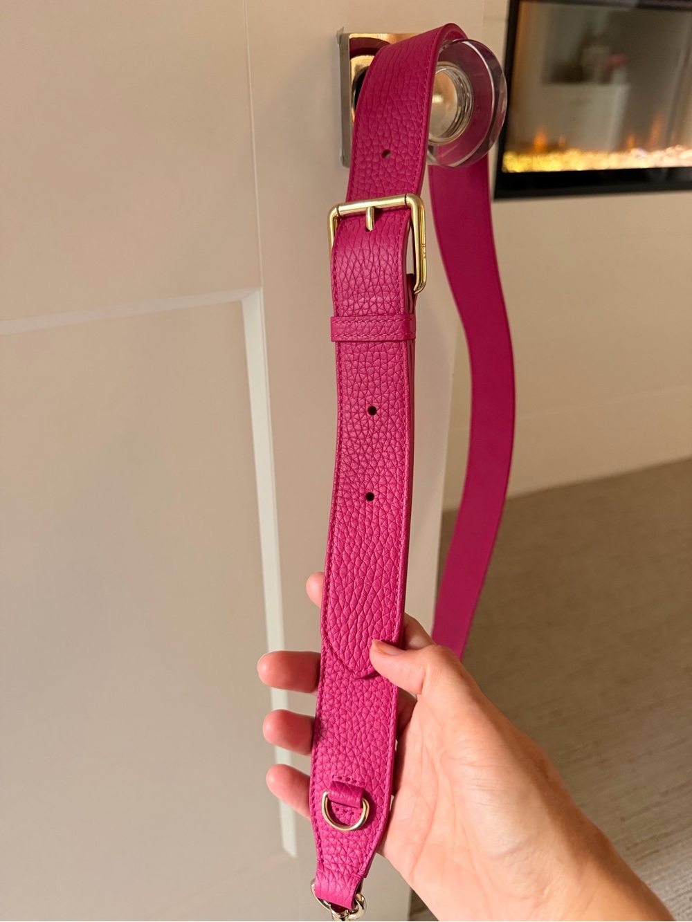 MULBERRY Sold-Out Embossed Peony Pink Leather Wide Bag Strap NEW $415!!